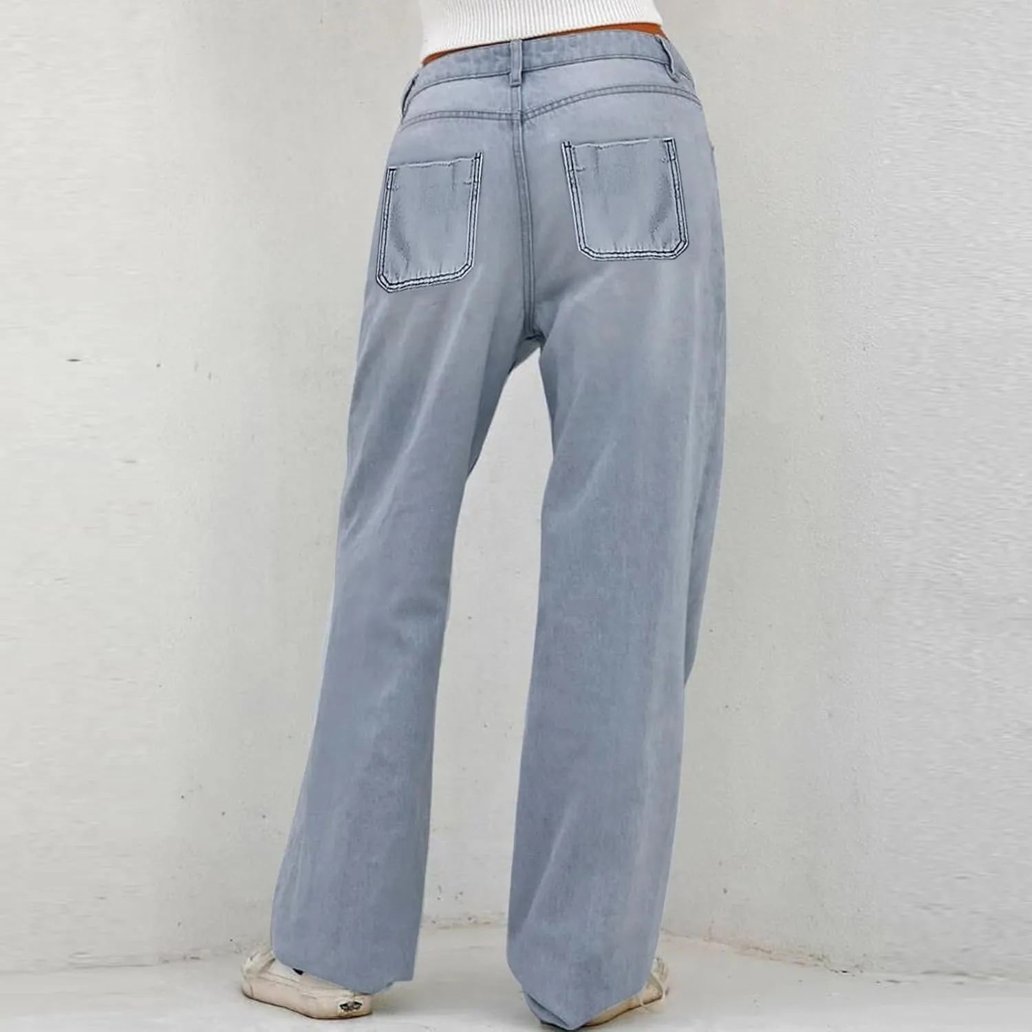 Bell Bottom Jeans for Women Mid Rise Baggy Jeans Stretch Bootcut Denim Pants Fashion Raw Hem Trouser Jeans