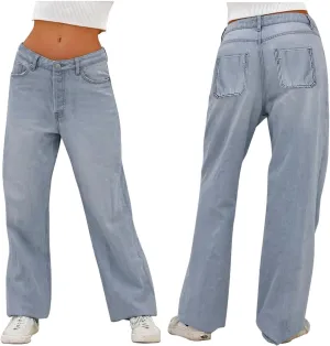 Bell Bottom Jeans for Women Mid Rise Baggy Jeans Stretch Bootcut Denim Pants Fashion Raw Hem Trouser Jeans