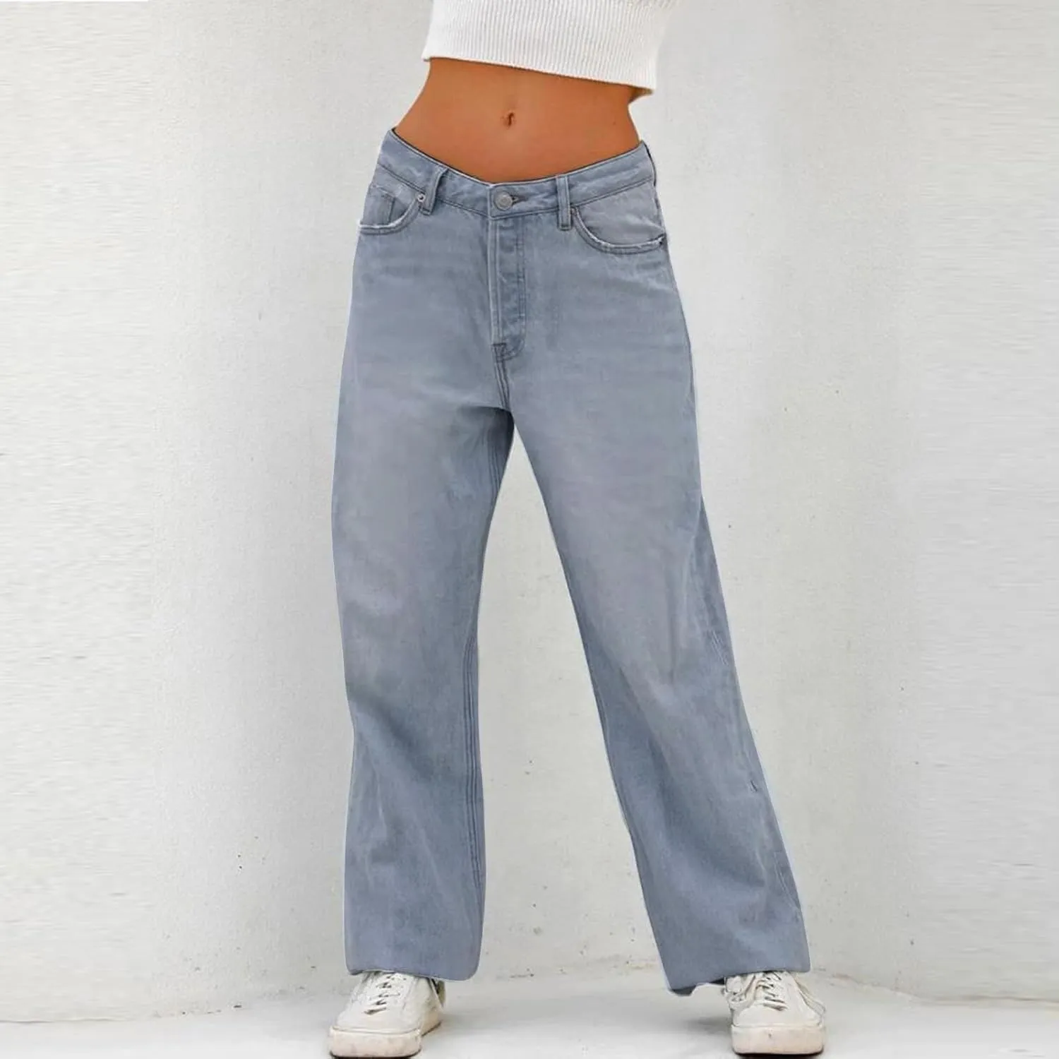 Bell Bottom Jeans for Women Mid Rise Baggy Jeans Stretch Bootcut Denim Pants Fashion Raw Hem Trouser Jeans