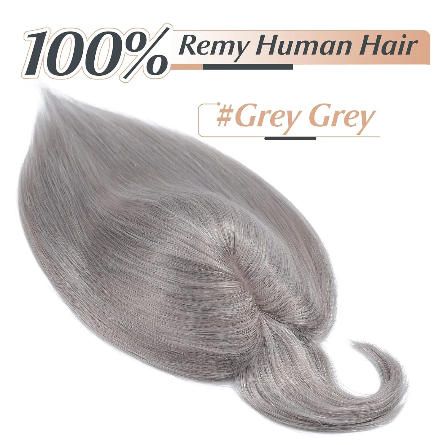 Benehair 100% Remy Human Hair Toppers for Women with Bangs 150% Density Hand Made Silk Base Clip in Hair Pieces for Women Cover Gray Hair -10 Inch Grey