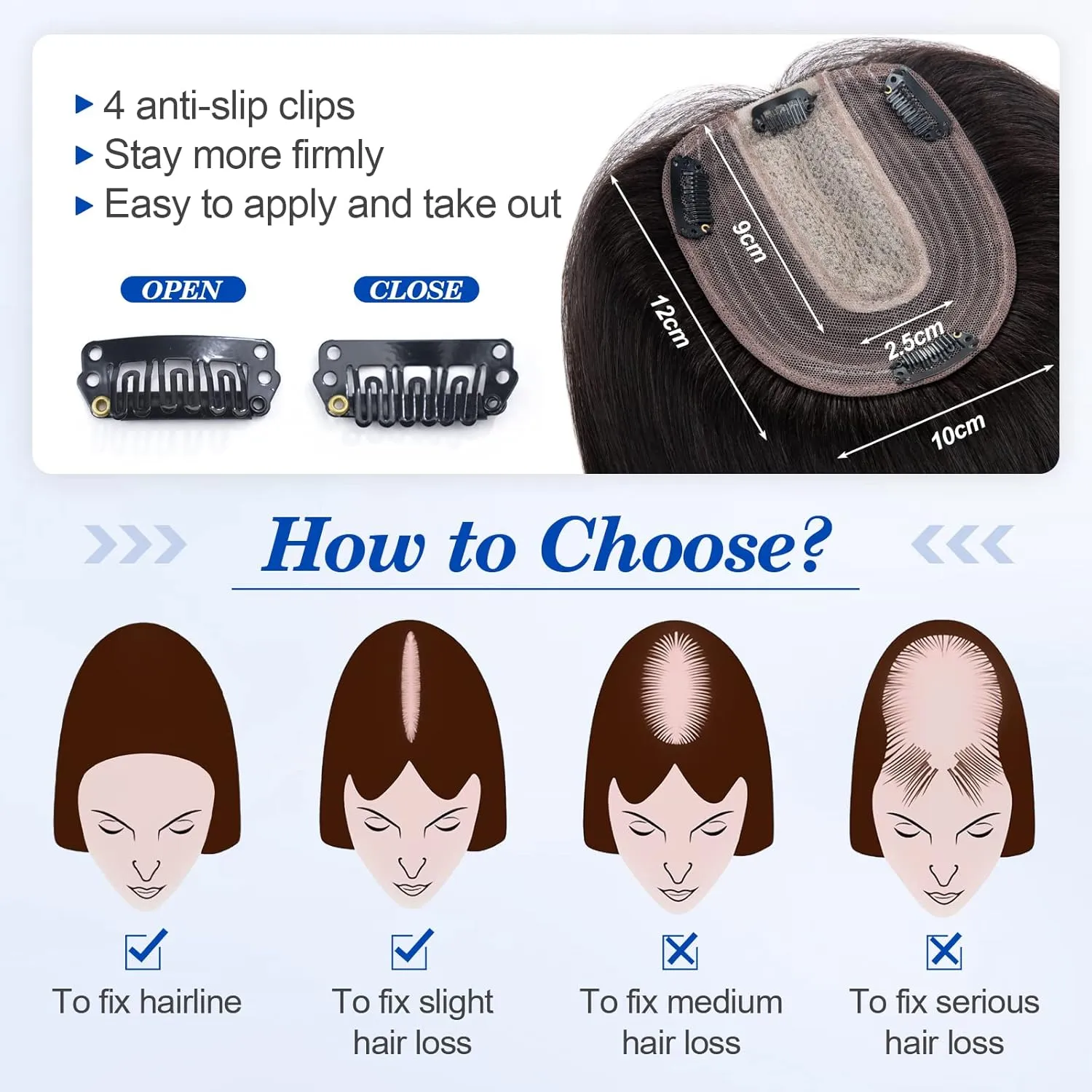 Benehair 14 Inch Hair Toppers for Women Real Human Hair 130% Density 4"x4.7" Hand Made Silk Base 100% Remy Human Hair Wiglets Hairpieces for Thinning Hair -Natural Black #1B