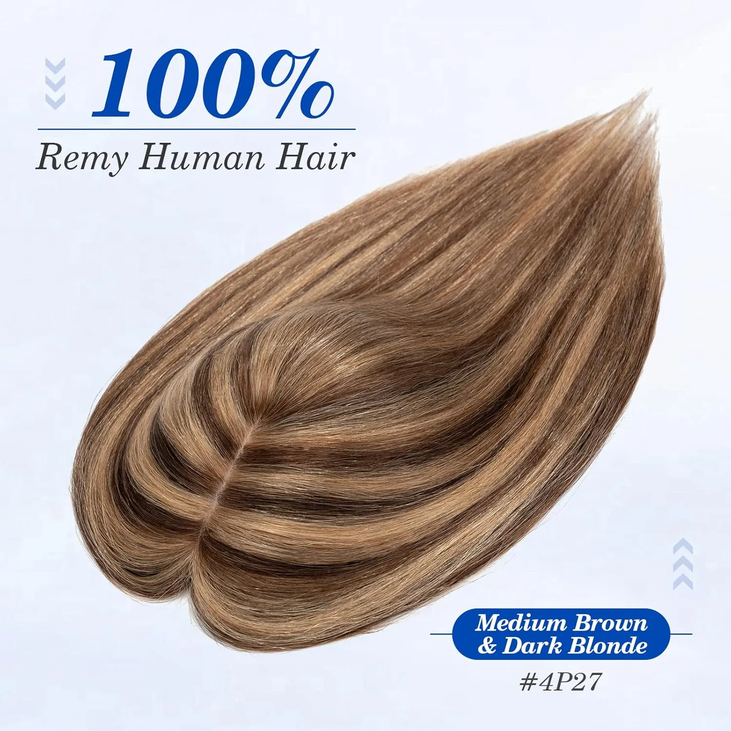 Benehair 14 Inch Hair Toppers for Women Real Human Hair 130% Density 4"x4.7" Hand Made Silk Base Wiglets Hairpieces for Thinning Hair -Medium Brown&Dark Blonde #4P27