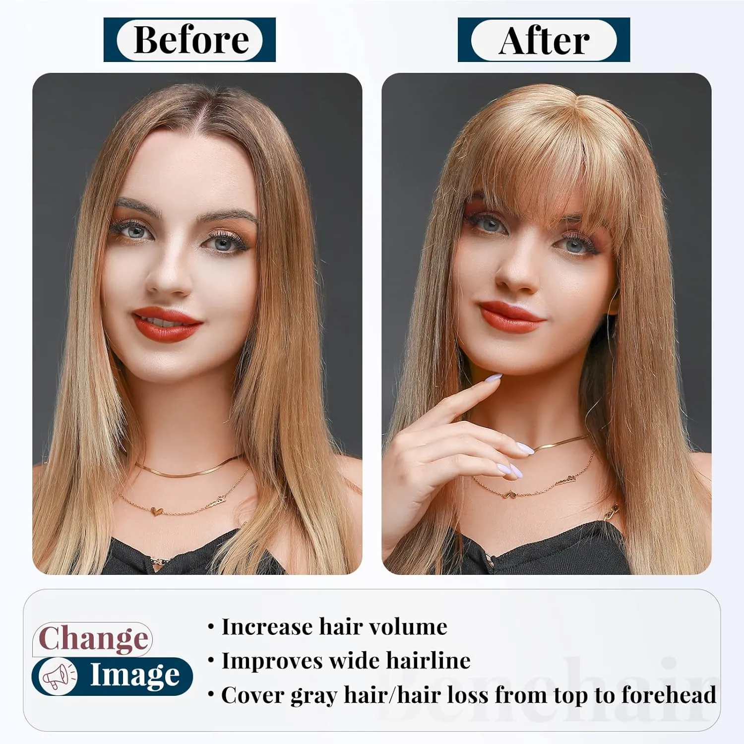 Benehair Clip on Topper Hair Extension with Thin Bang Human Hair Hand Made Silk Base wiglets Straight Soft Hair Extension for Women Hair Loss Thinning Medium Brown #4 6inch