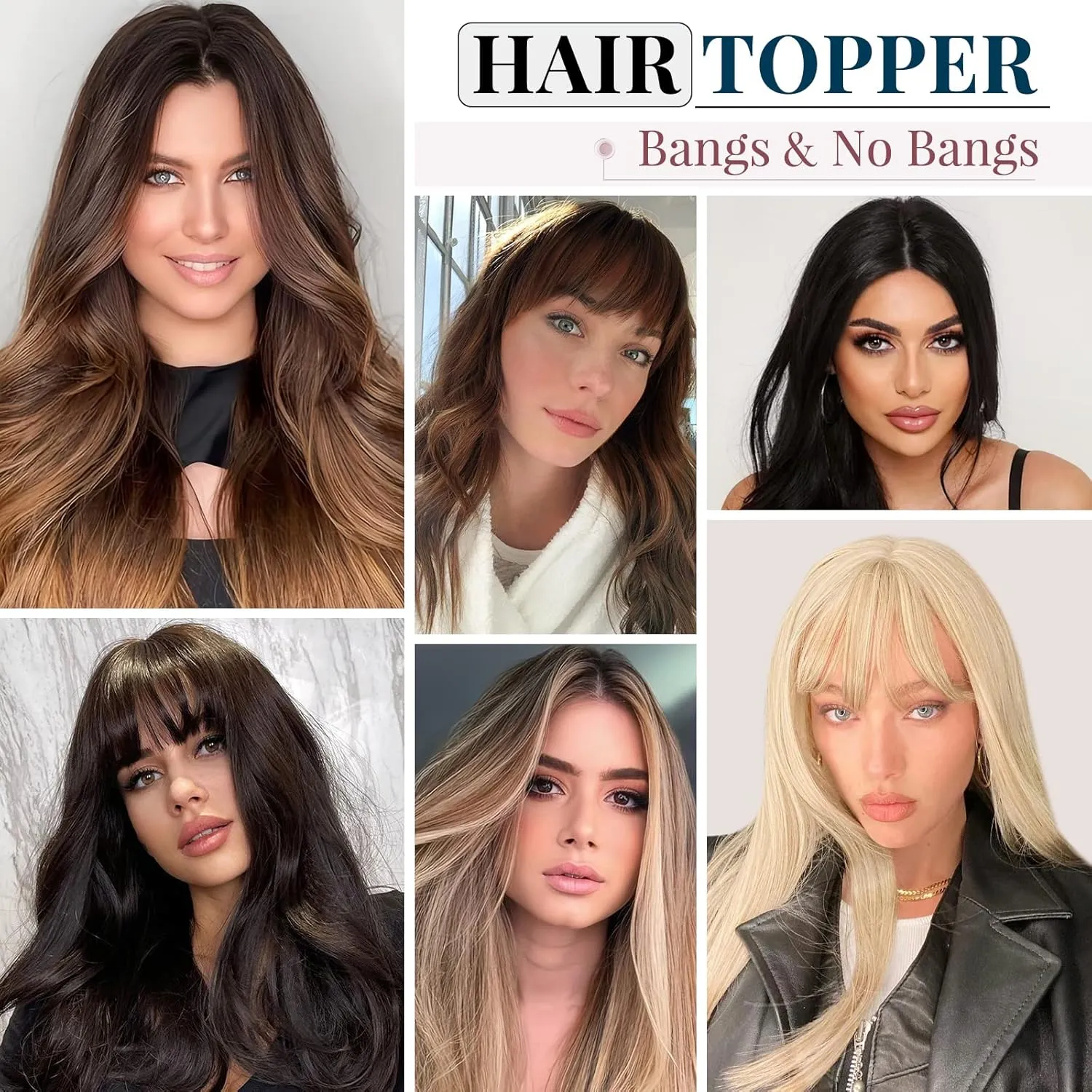 Benehair Clip on Topper Hair Extension with Thin Bang Human Hair Hand Made Silk Base wiglets Straight Soft Hair Extension for Women Hair Loss Thinning Medium Brown #4 6inch