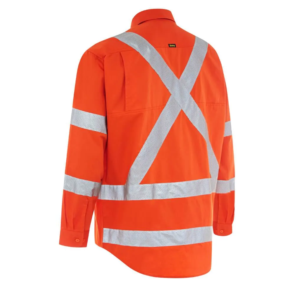 Bisley BS6166XT Hi-Vis Taped X Back Cool Lightweight Shirt Long Sleeve Orange