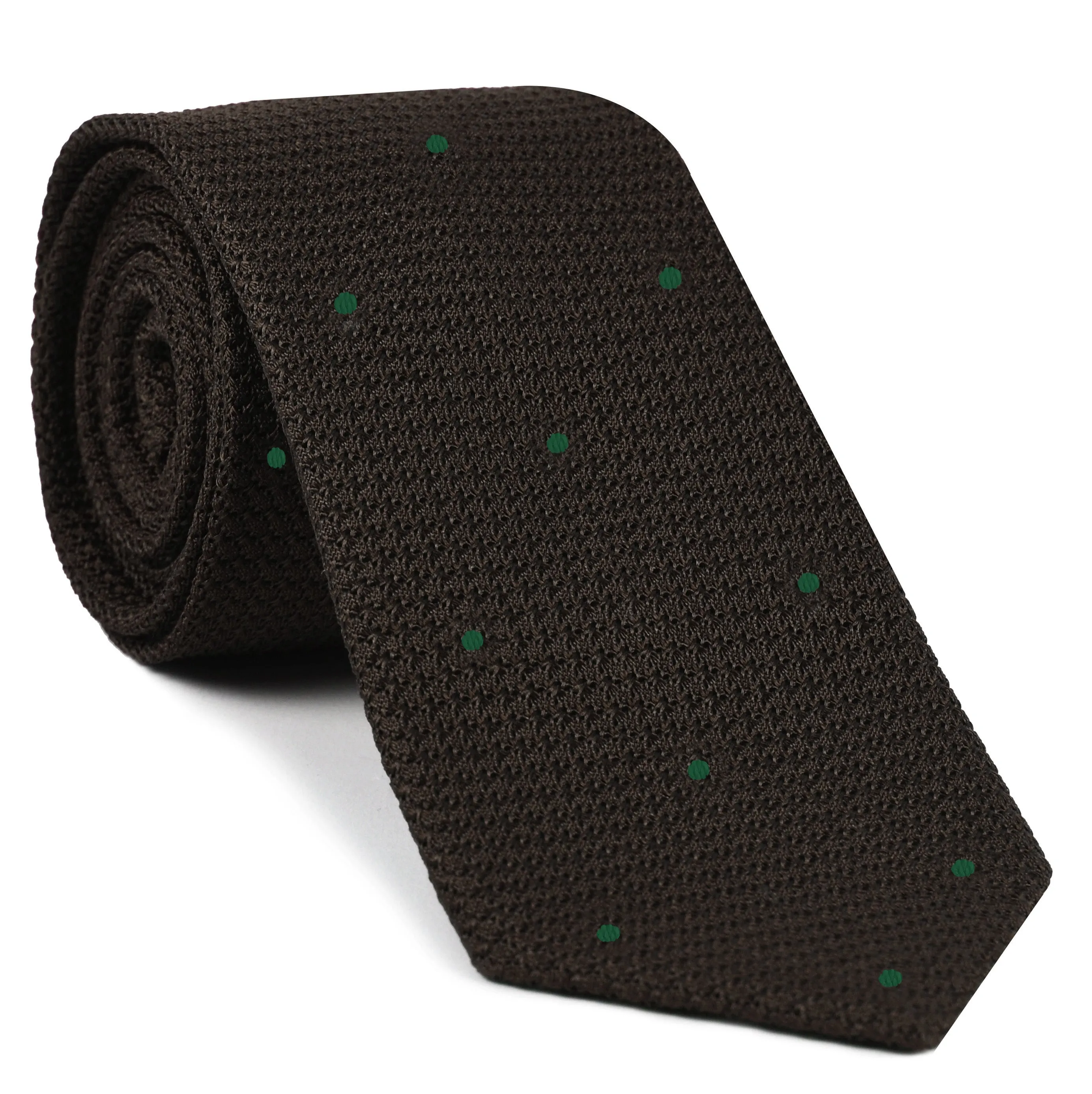 Bitter Chocolate Grenadine Grossa with Forest Green (Hand Sewn) Pin Dots Silk Tie #GGDT-6 (22)