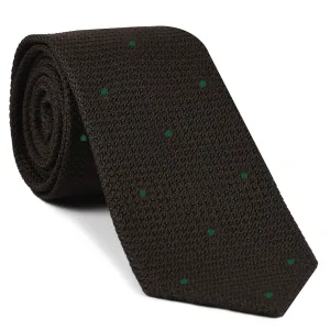 Bitter Chocolate Grenadine Grossa with Forest Green (Hand Sewn) Pin Dots Silk Tie #GGDT-6 (22)