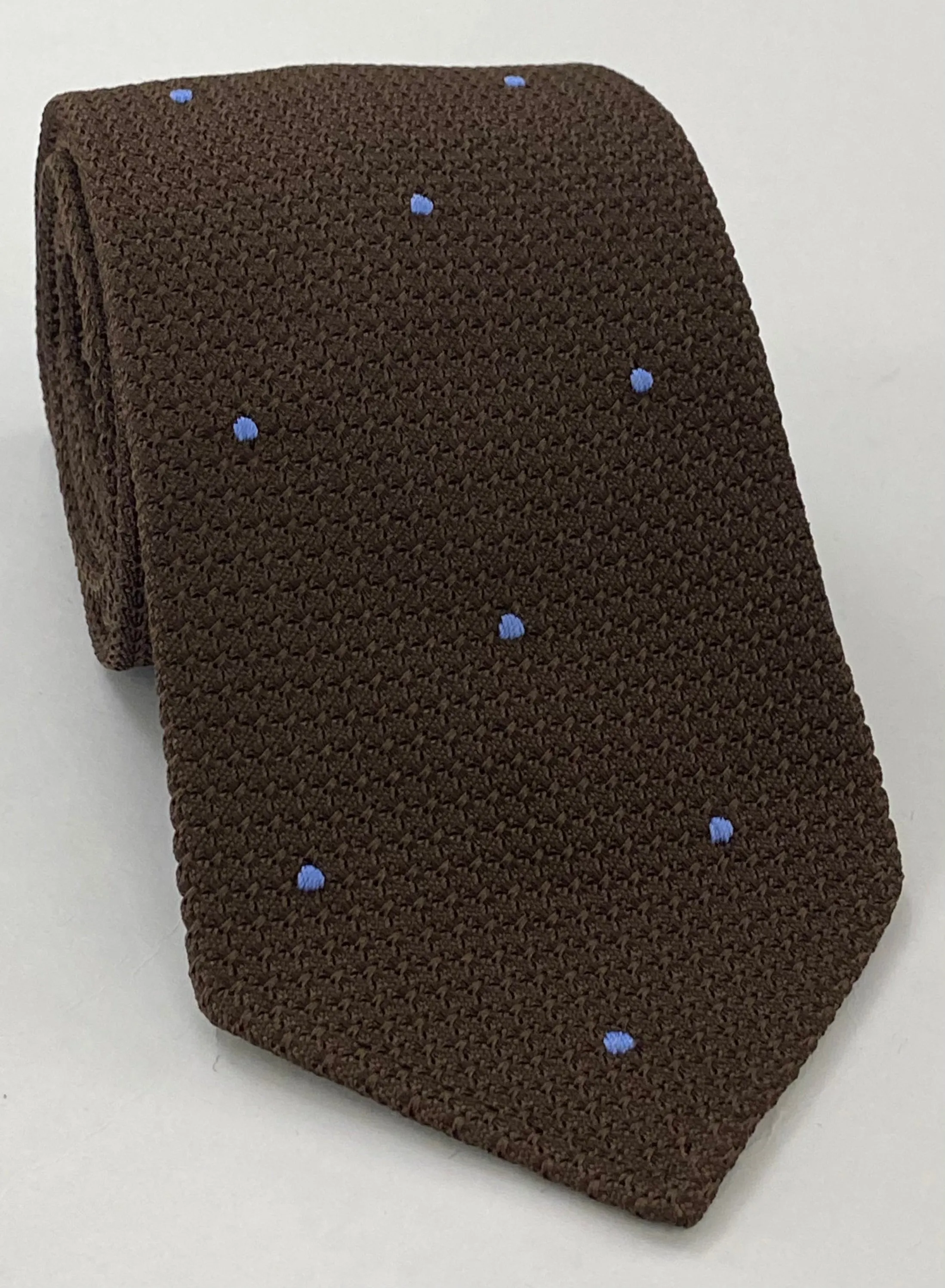 Bitter Chocolate Grenadine Grossa with Sky Blue (Hand Sewn) Pin Dots Silk Tie #GGDT-6 (3)