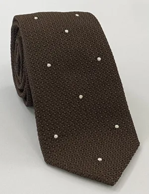 Bitter Chocolate Grenadine Grossa with White (Hand Sewn) Pin Dots Silk Tie #GGDT-6 (1)