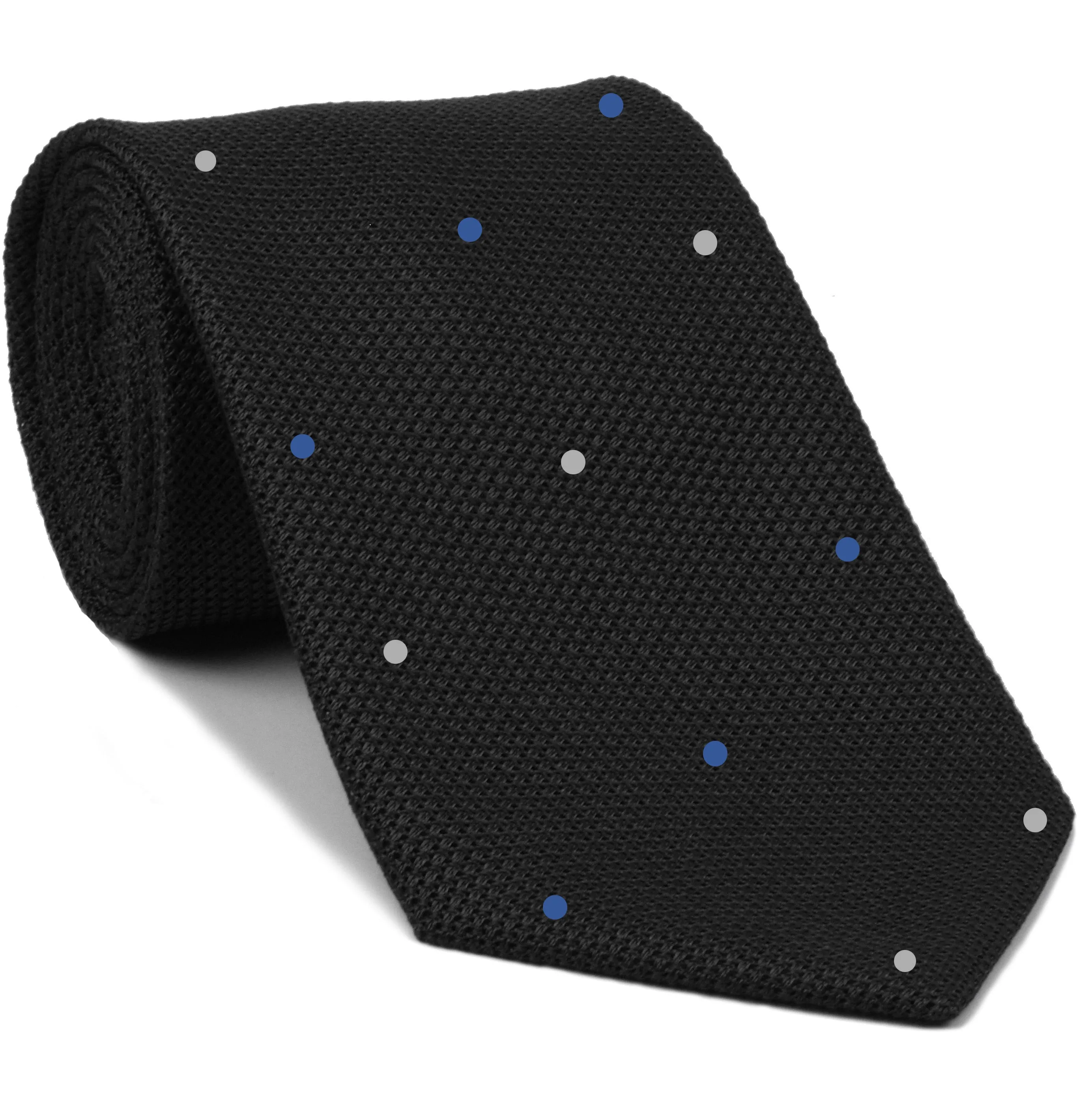 Black Grenadine Fina Silk Tie (1,4) - Hand Sewn Pin Dots Silk Tie #GFDT-7