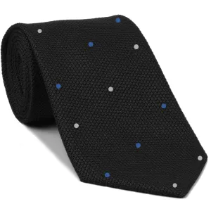 Black Grenadine Fina Silk Tie (1,4) - Hand Sewn Pin Dots Silk Tie #GFDT-7