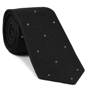 Black Grenadine Grossa with Silver Gray (Hand Sewn) Pin Dots Silk Tie #GGDT-7 (35)