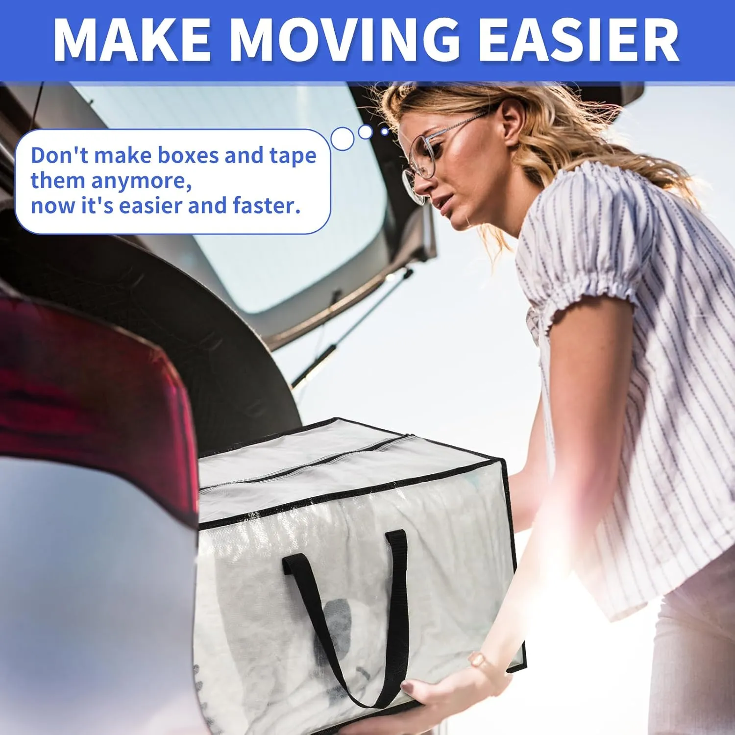 Black Moving Bags - 20 Pack Extra Large Heavy Duty Storage Bags With Zipper & Reinforce Handles | 29x14x13 Inch Moving Tote Bags Bulk For Clothing, Shoes, Travel