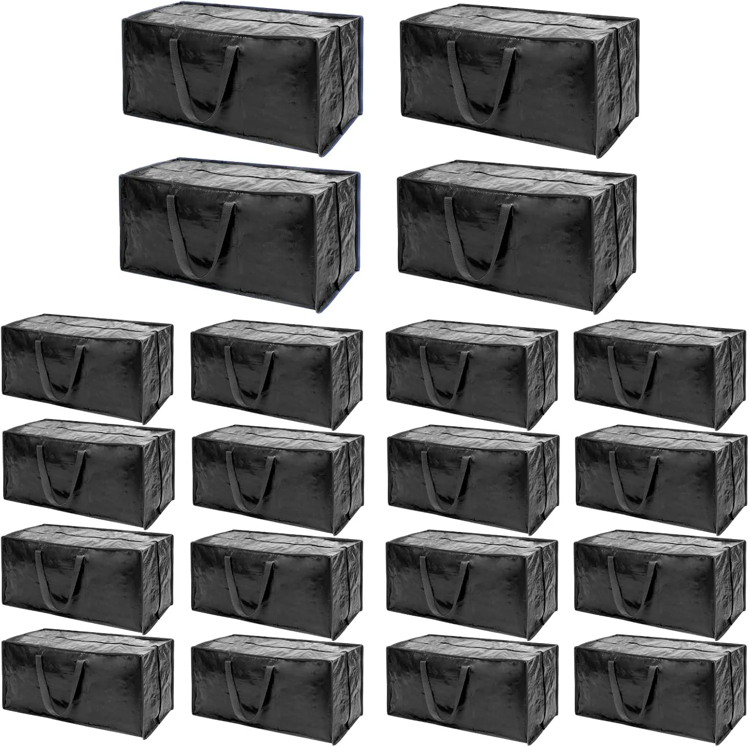 Black Moving Bags - 20 Pack Extra Large Heavy Duty Storage Bags With Zipper & Reinforce Handles | 29x14x13 Inch Moving Tote Bags Bulk For Clothing, Shoes, Travel