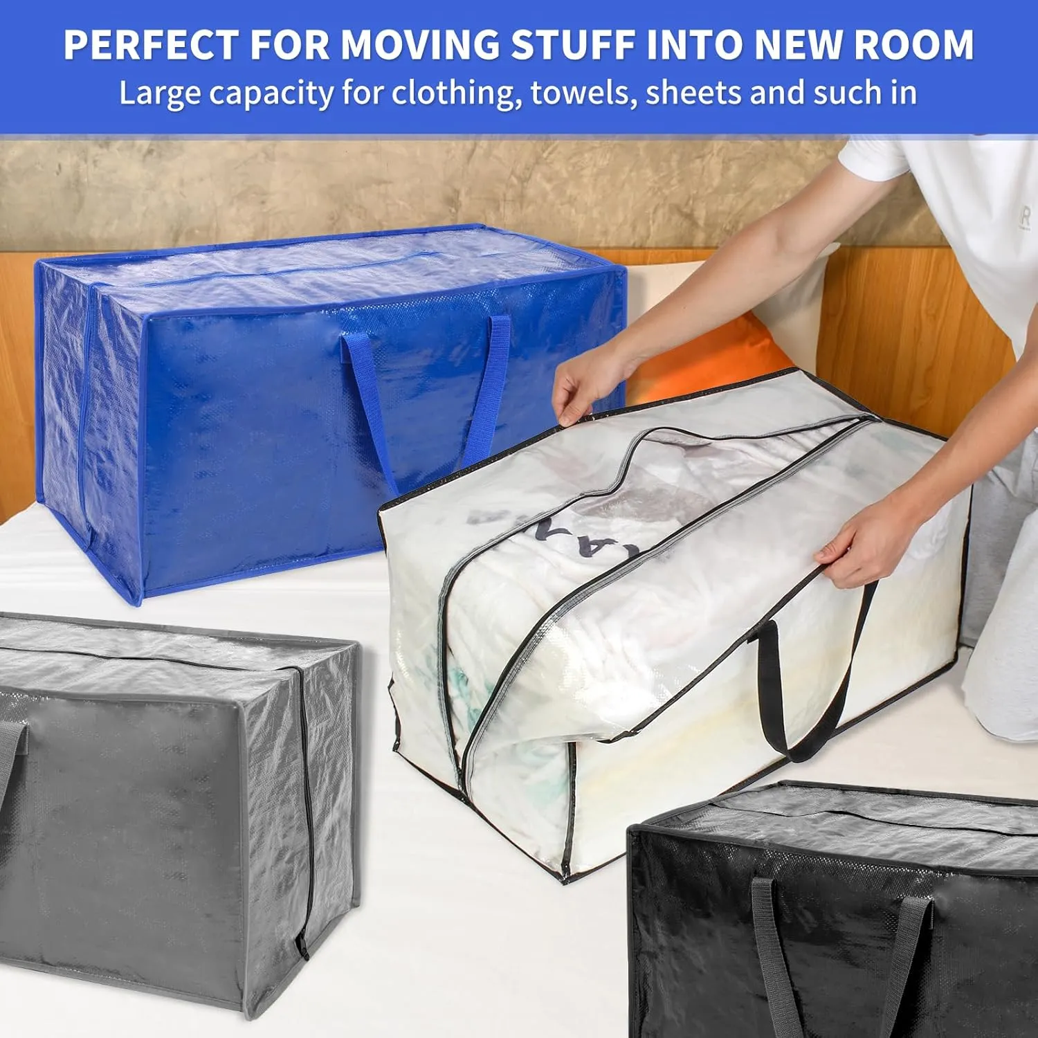 Black Moving Bags - 20 Pack Extra Large Heavy Duty Storage Bags With Zipper & Reinforce Handles | 29x14x13 Inch Moving Tote Bags Bulk For Clothing, Shoes, Travel
