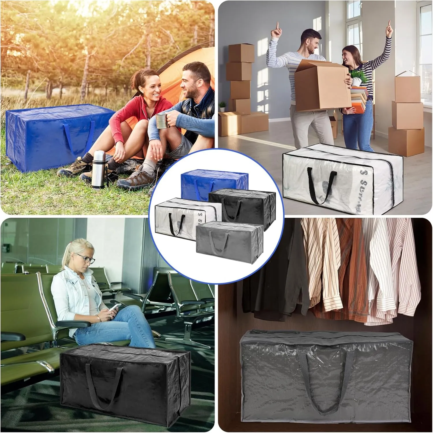 Black Moving Bags - 20 Pack Extra Large Heavy Duty Storage Bags With Zipper & Reinforce Handles | 29x14x13 Inch Moving Tote Bags Bulk For Clothing, Shoes, Travel