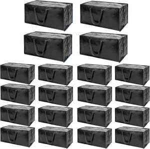 Black Moving Bags - 20 Pack Extra Large Heavy Duty Storage Bags With Zipper & Reinforce Handles | 29x14x13 Inch Moving Tote Bags Bulk For Clothing, Shoes, Travel