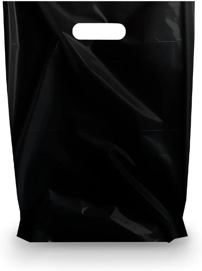 BLACK PLASTIC MERCHANDISE STORE BAGS, different sizes 9"x12", 12"x15", 15"x18" PACKS of 100/200/500 Retail Product Bags I 100% Recyclable (500, 15"x18)
