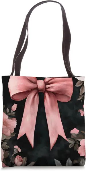Black Watercolor Floral Vintage Collage Art Summer Coquette Tote Bag
