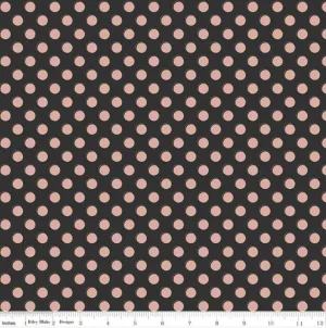 Bliss Dots Black with Rose Gold Sparkle - LAMINATED Cotton Fabric - Riley Blake