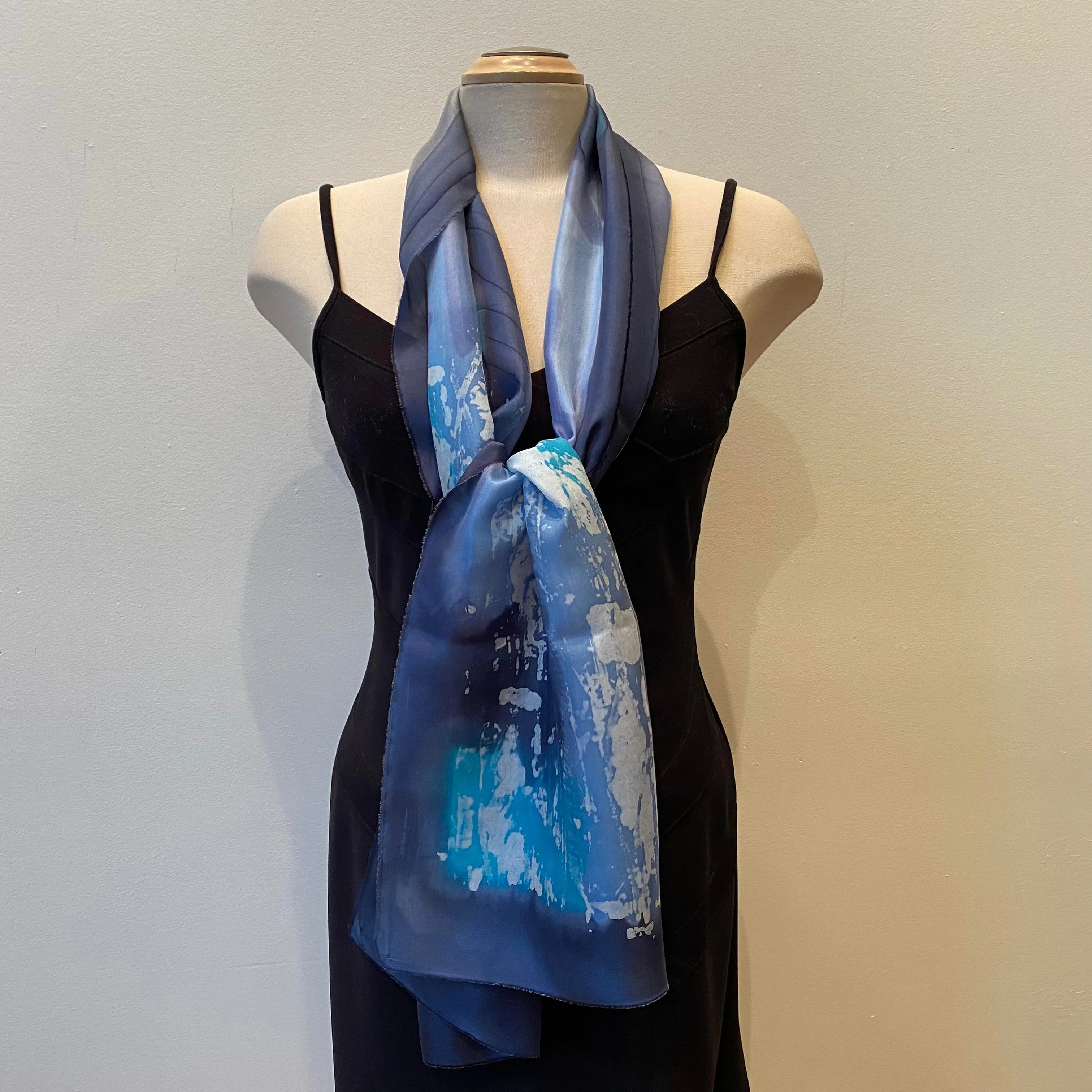 Blue batik silk scarf, handpainted silk shawl, art scarf, designer scarf, art to wear