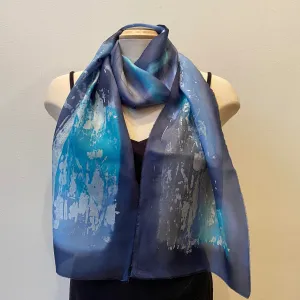 Blue batik silk scarf, handpainted silk shawl, art scarf, designer scarf, art to wear