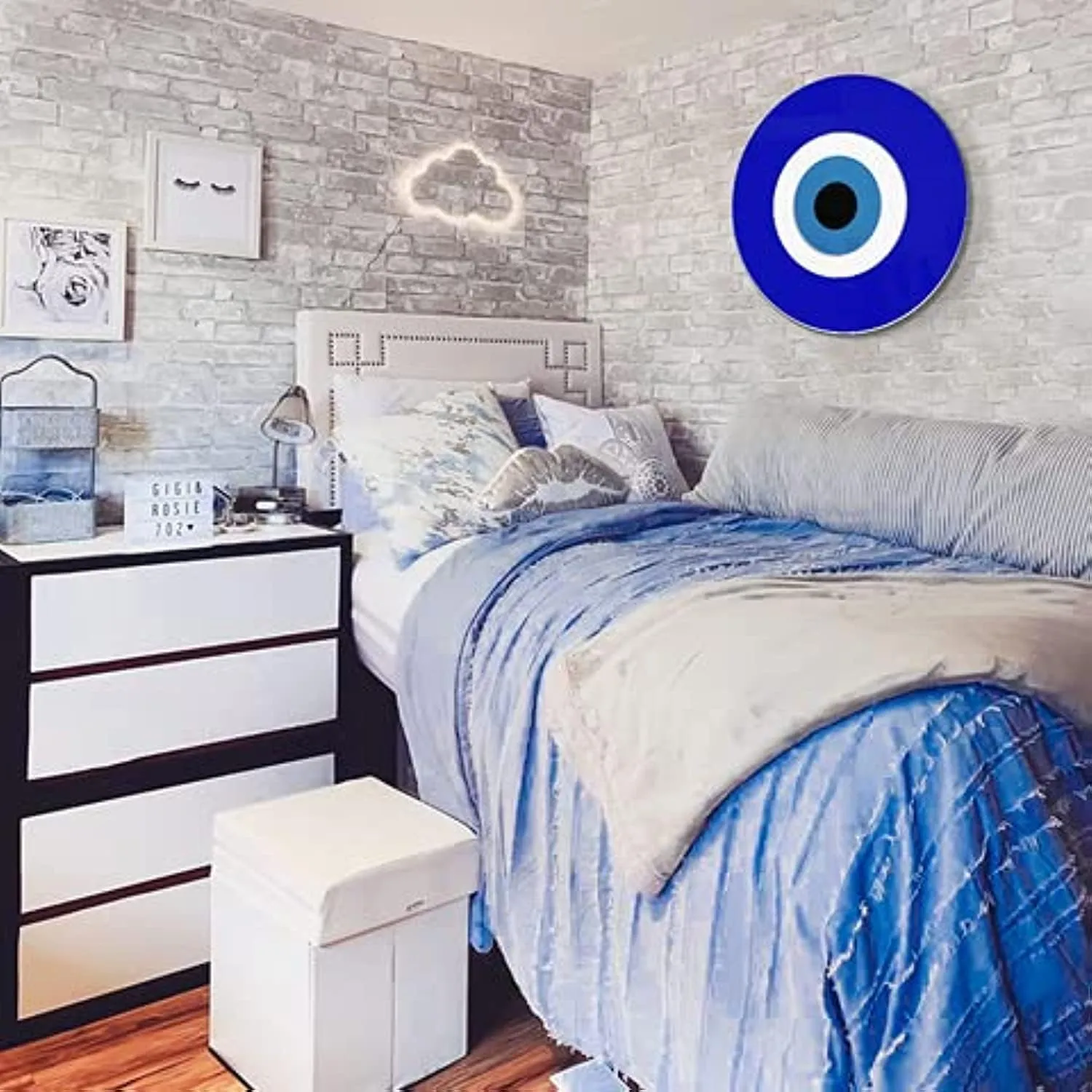 Blue Evil Eye Wall Decor Hanging Ornament | 12" Diameter | Good Luck Charm | Wall Decor Amulet | Turkish Nazar Bead Decoration | Home Protection and Blessing