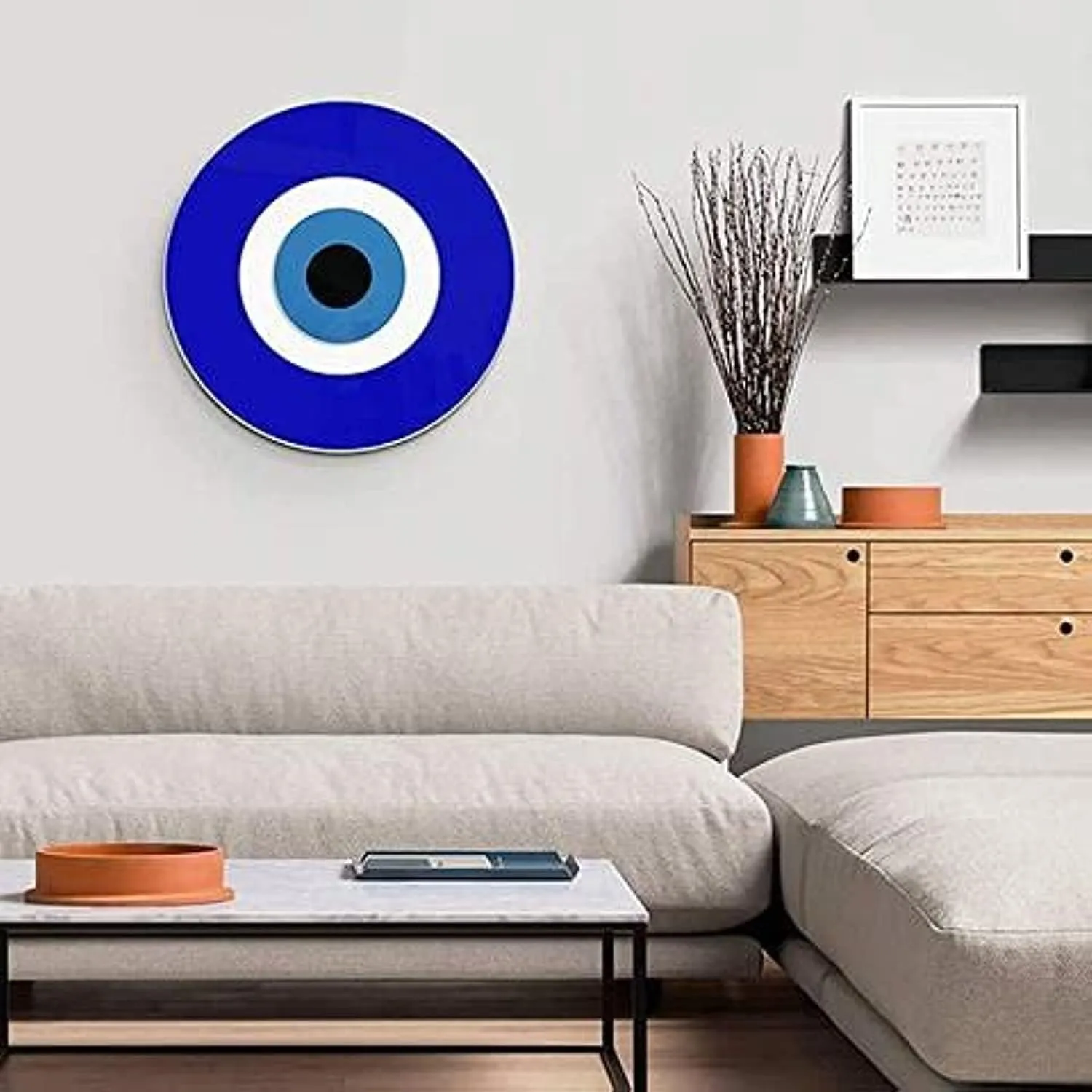 Blue Evil Eye Wall Decor Hanging Ornament | 12" Diameter | Good Luck Charm | Wall Decor Amulet | Turkish Nazar Bead Decoration | Home Protection and Blessing