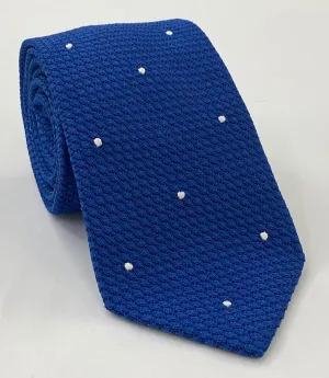 Blue Grenadine Grossa with White (Hand Sewn) Pin Dots Silk Tie #GGDT-13(1)
