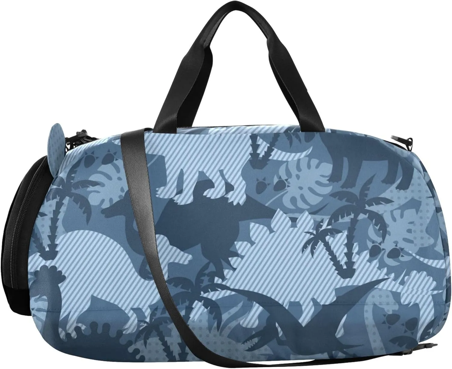 Blue Tropical Dinosaurs Girl's Gym Duffel Bag with Shoes Compartment Lightweight Weekender Overnight Duffel Bag for Travel, Sports, Fitness & Workout