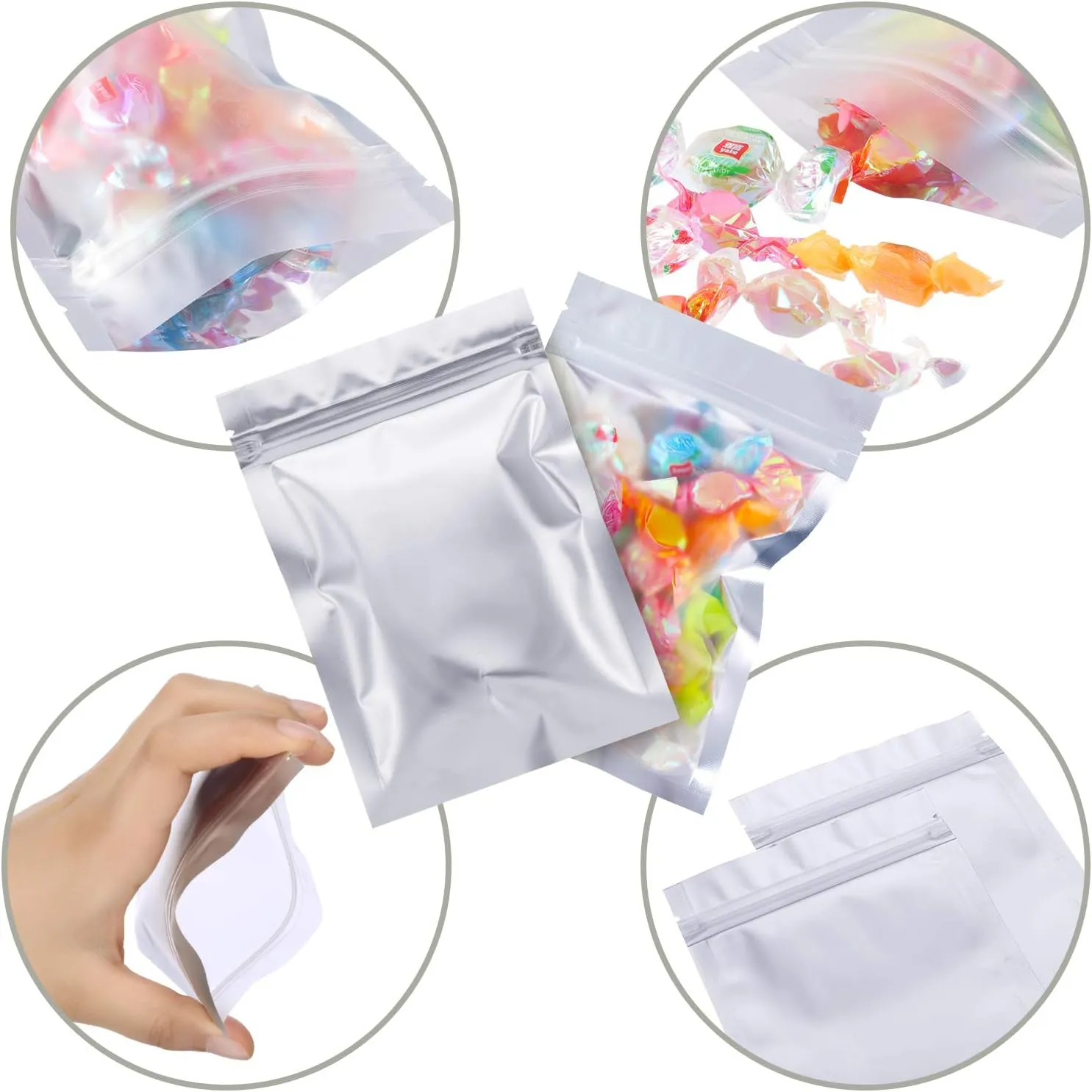 Blulu 100 Pieces Resealable Smell Foil Proof Bag Foil Pouch Flat Bag for Party Favor Food Storage(4 x 6 Inch,Silver)