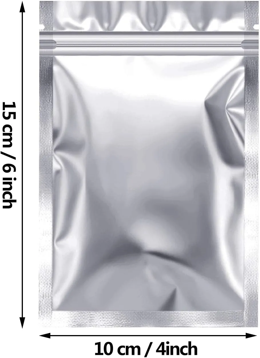Blulu 100 Pieces Resealable Smell Foil Proof Bag Foil Pouch Flat Bag for Party Favor Food Storage(4 x 6 Inch,Silver)