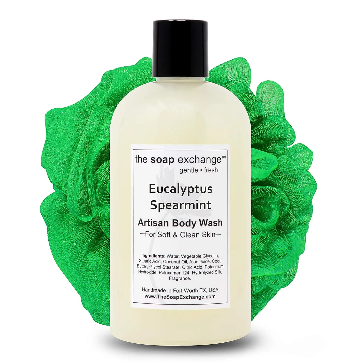 Body Wash - Eucalyptus & Spearmint Scent - Hand Crafted 12 fl oz / 354 ml Natural Artisan Liquid Soap for Hand, Face & Body, Shower Gel, Cleanse, Moisturize, Protect. Made in USA.