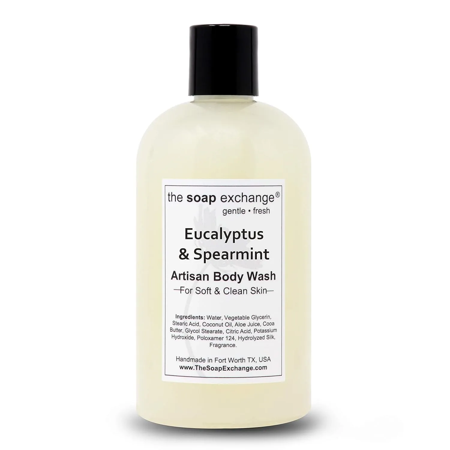 Body Wash - Eucalyptus & Spearmint Scent - Hand Crafted 12 fl oz / 354 ml Natural Artisan Liquid Soap for Hand, Face & Body, Shower Gel, Cleanse, Moisturize, Protect. Made in USA.