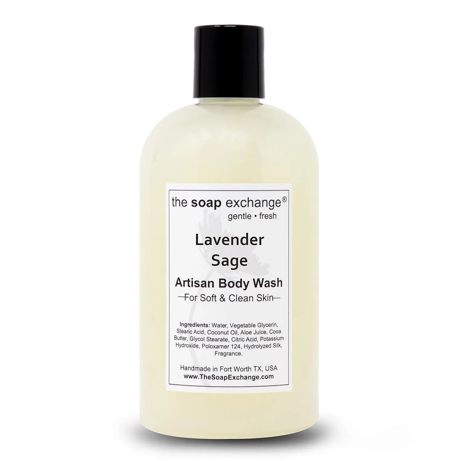 Body Wash - Lavender Sage Scent - Hand Crafted 12 fl oz / 354 ml Natural Artisan Liquid Soap for Hand, Face & Body, Shower Gel, Cleanse, Moisturize, & Protect. Made in the USA.
