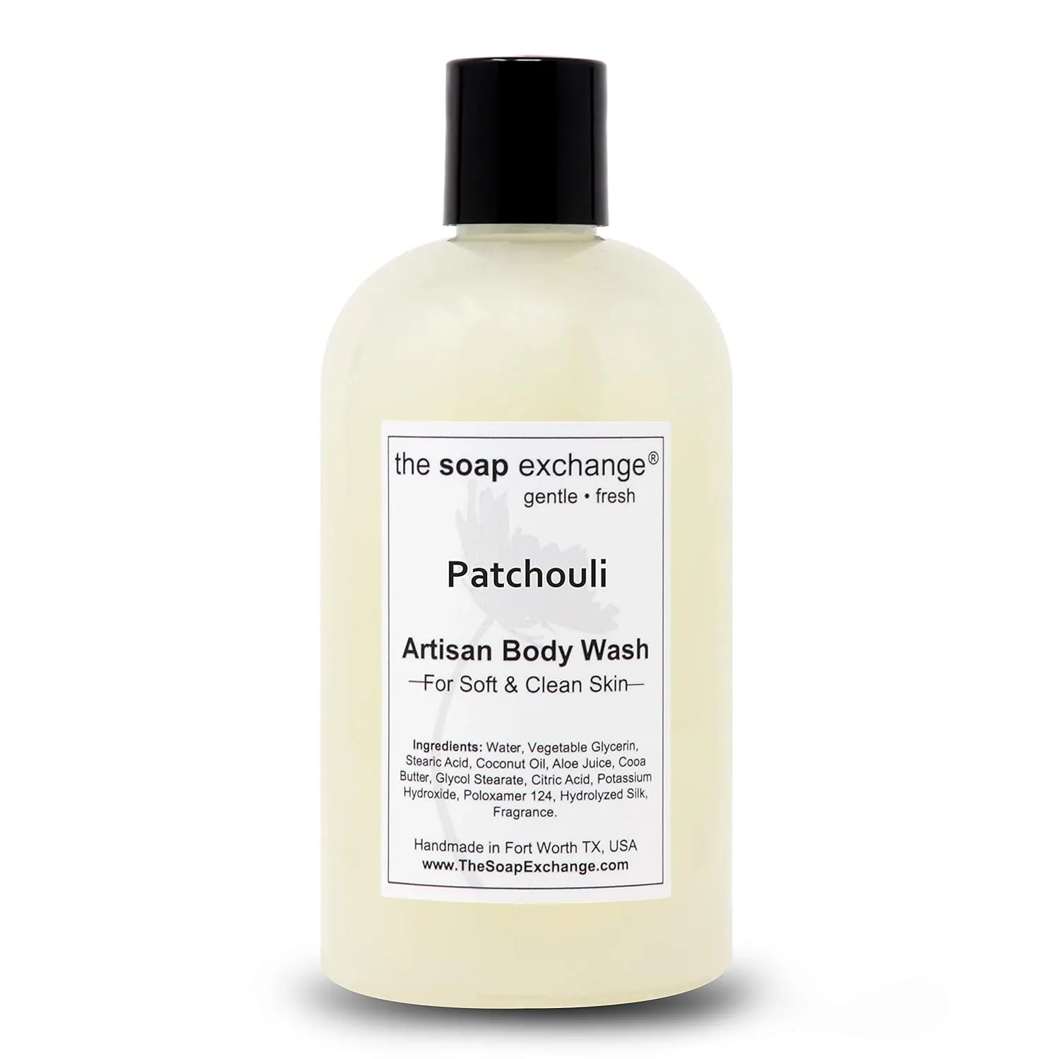 Body Wash - Patchouli Scent - Hand Crafted 12 fl oz / 354 ml Natural Artisan Liquid Soap for Hand, Face & Body, Shower Gel, Cleanse, Moisturize, & Protect. Made in the USA.