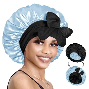 BONNET QUEEN Silk Bonnet for Sleeping Women Hair Bonnet REVERSIBLE Double Layer Satin Bonnet Tie Bonnet Sleep Satin Hair Wrap Night Cap For Curly Hair Black Blue