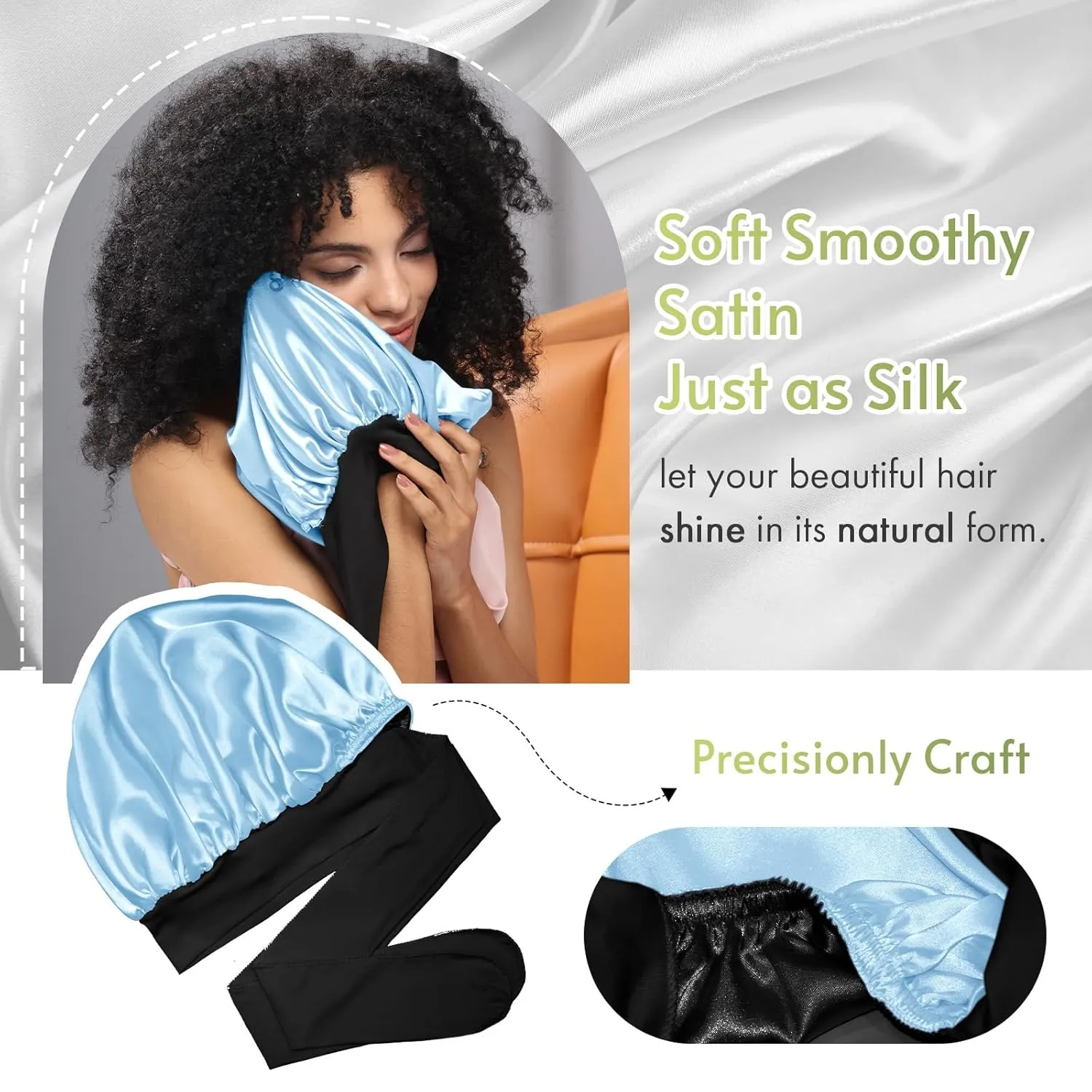 BONNET QUEEN Silk Bonnet for Sleeping Women Hair Bonnet REVERSIBLE Double Layer Satin Bonnet Tie Bonnet Sleep Satin Hair Wrap Night Cap For Curly Hair Black Blue