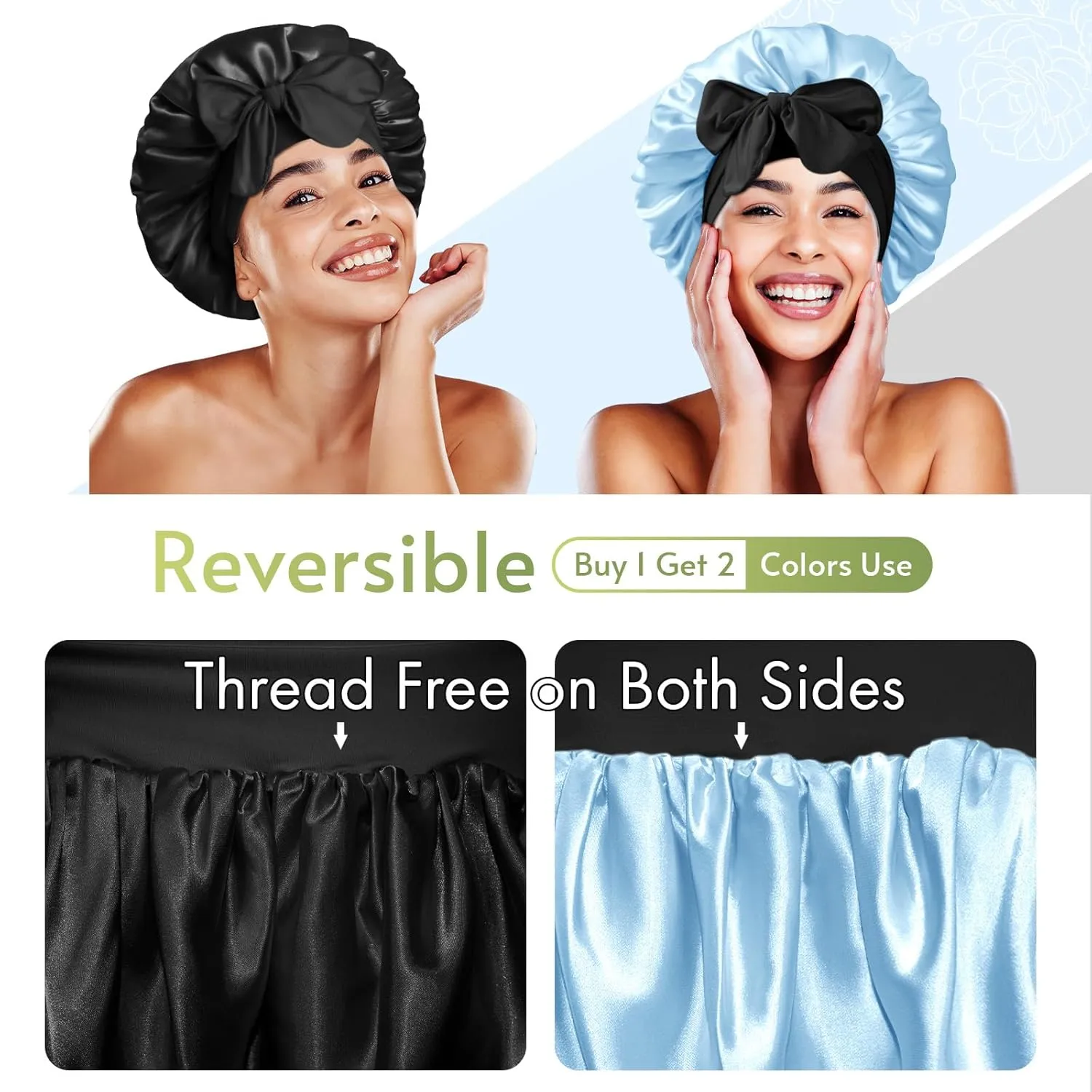 BONNET QUEEN Silk Bonnet for Sleeping Women Hair Bonnet REVERSIBLE Double Layer Satin Bonnet Tie Bonnet Sleep Satin Hair Wrap Night Cap For Curly Hair Black Blue
