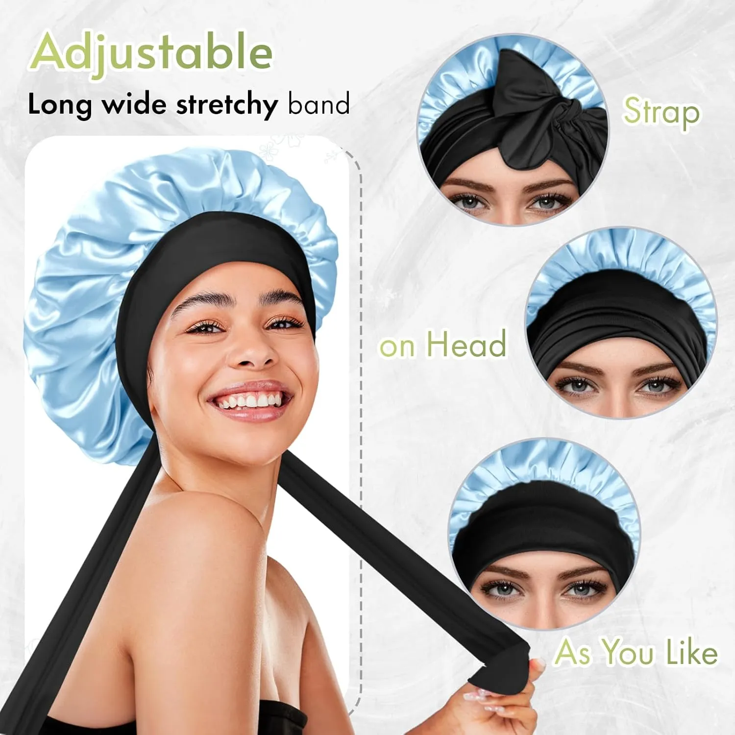 BONNET QUEEN Silk Bonnet for Sleeping Women Hair Bonnet REVERSIBLE Double Layer Satin Bonnet Tie Bonnet Sleep Satin Hair Wrap Night Cap For Curly Hair Black Blue