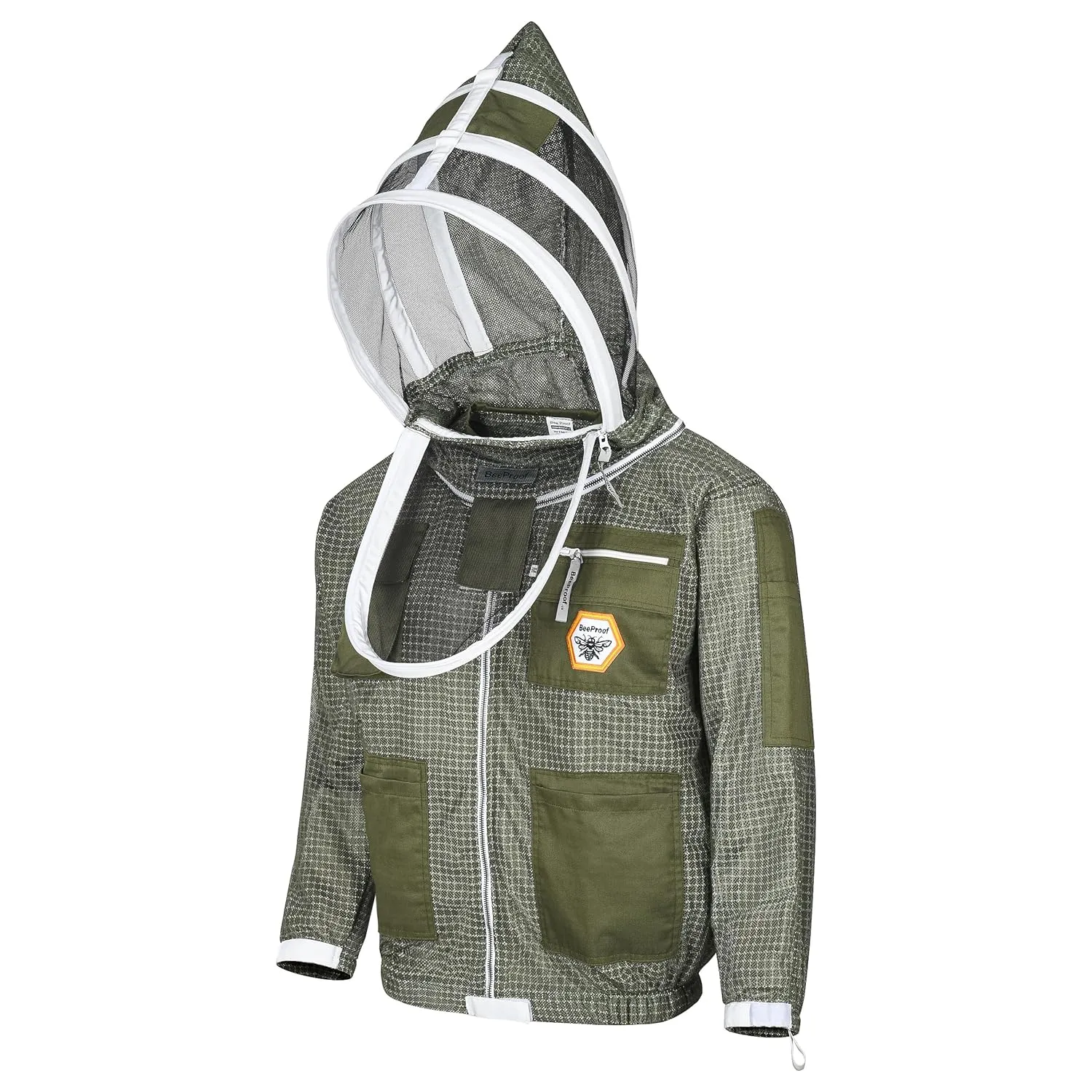 BP-301 Beekeeping Jacket 3-Layer Ultra Ventilated Suit with YKK Zippers and Safety Fencing Veil for Professionals (Green, Large)