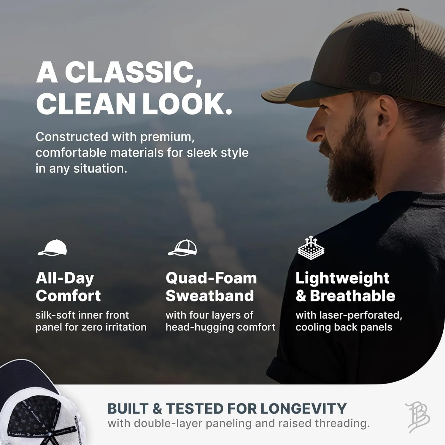Branded Bills Bare Elite Hat, Performance Paneling, Adjustable Snapback, Silk-Soft Front Lining, Water-Repellent Shell