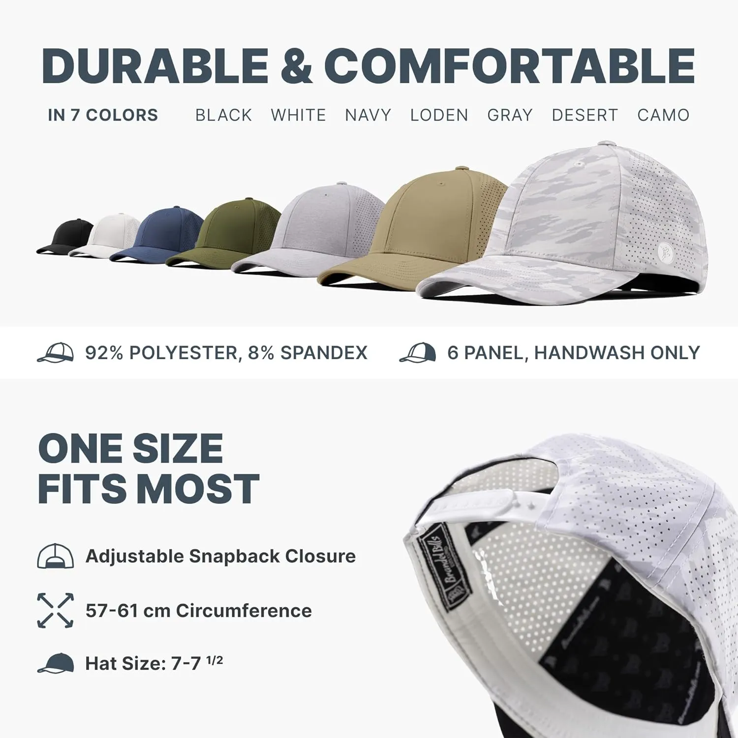 Branded Bills Bare Elite Hat, Performance Paneling, Adjustable Snapback, Silk-Soft Front Lining, Water-Repellent Shell