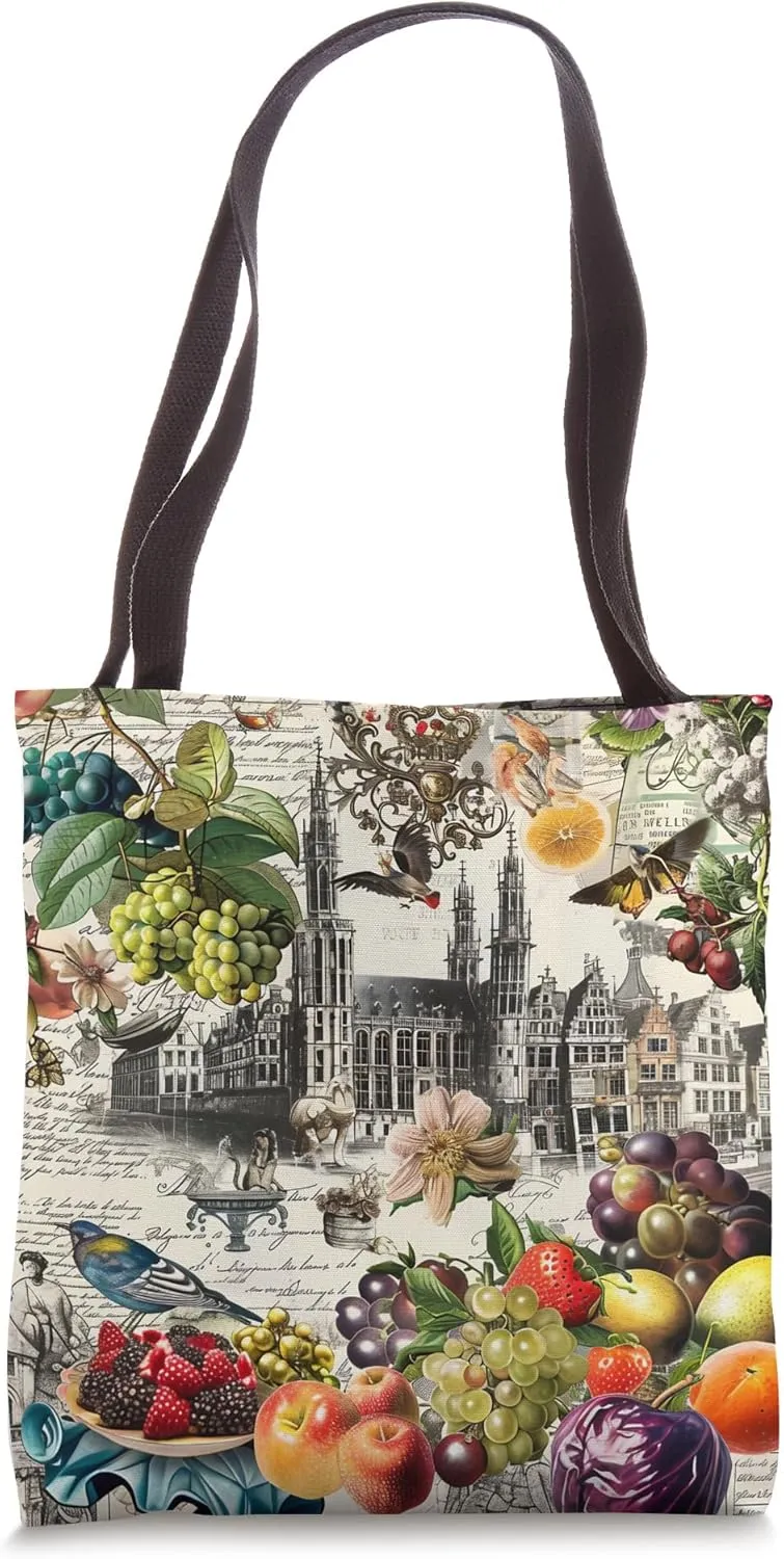 Bruges City Collage Belgium European Travel Inspired Symbols Tote Bag