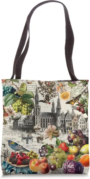 Bruges City Collage Belgium European Travel Inspired Symbols Tote Bag