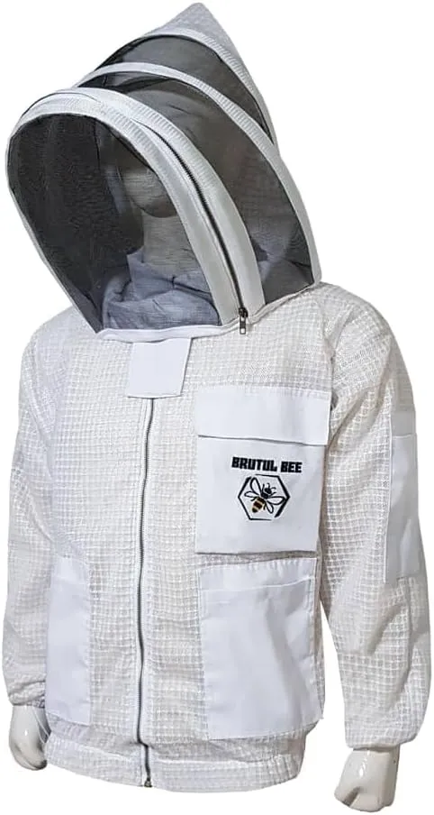 Brutul Bee 3 Layer Beekeeping Ventilated Jacket Fully Protection Beekeepers Ultralight Beekeeping Jacket with Fencing Veil