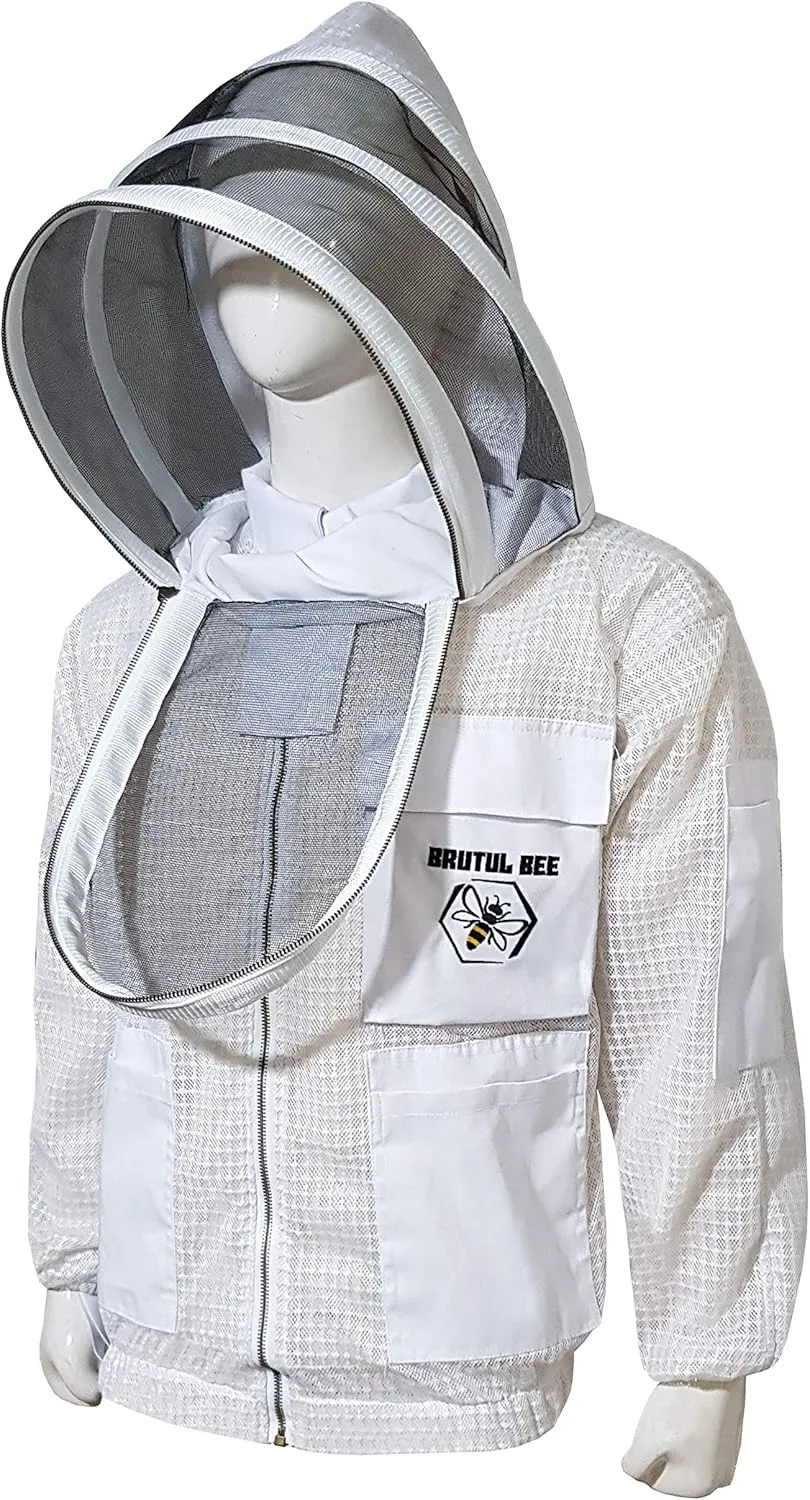Brutul Bee 3 Layer Beekeeping Ventilated Jacket Fully Protection Beekeepers Ultralight Beekeeping Jacket with Fencing Veil