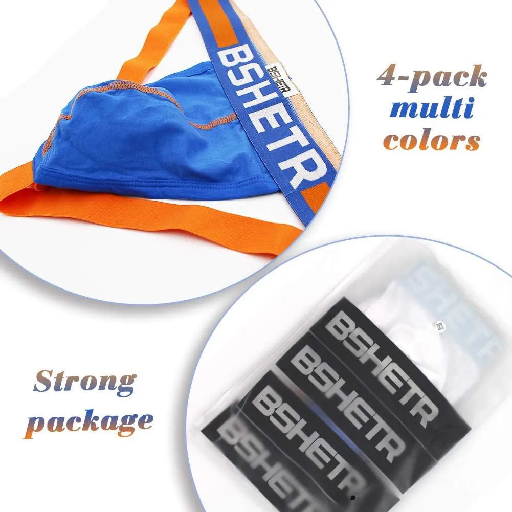 BSHETR Men's Jockstraps Athletic Supporters 4-Pack Cotton Work Out Underwear