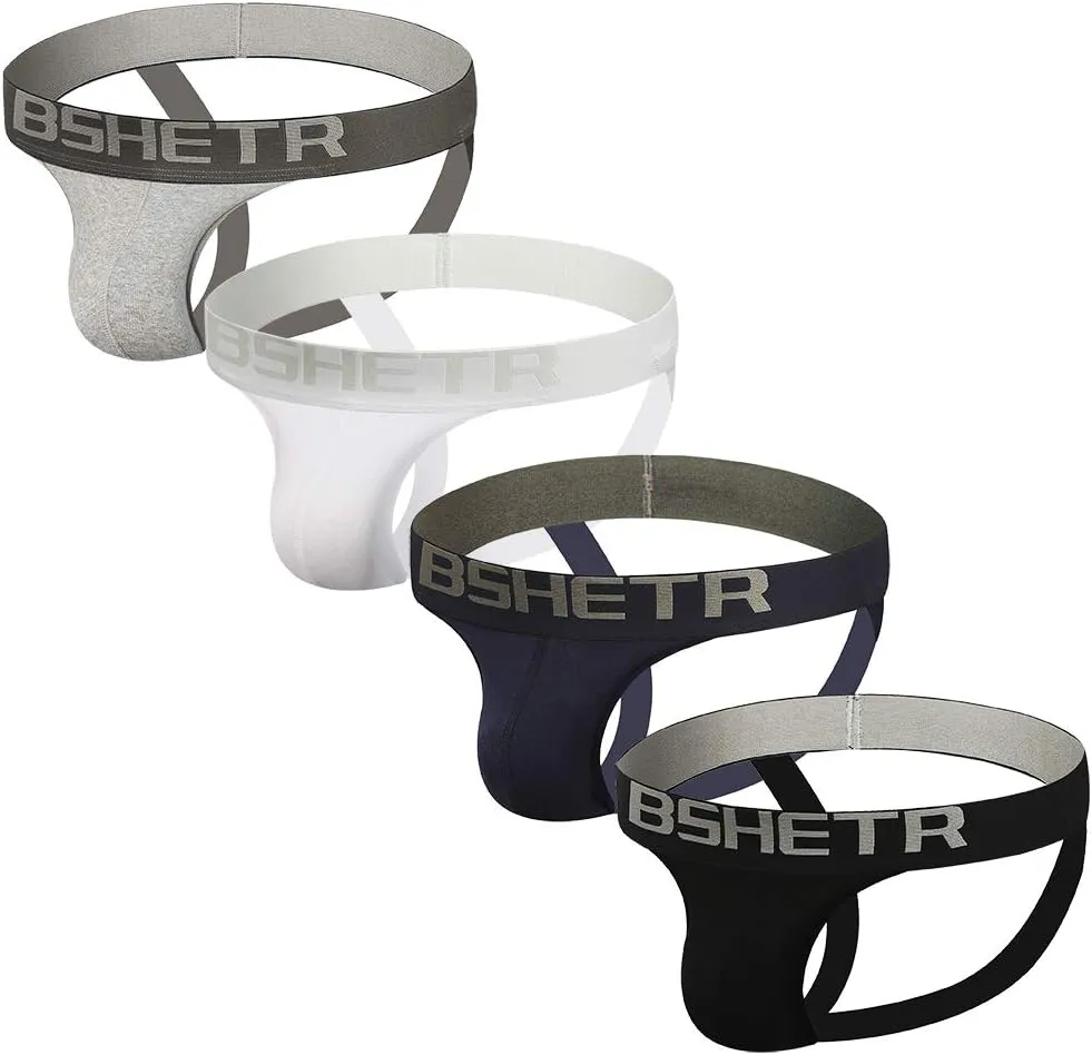 BSHETR Men's Jockstraps Athletic Supporters 4-Pack Cotton Work Out Underwear