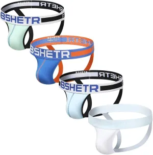 BSHETR Men's Jockstraps Athletic Supporters 4-Pack Cotton Work Out Underwear